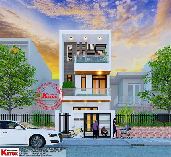 Thiết kế nhà phố 2 tầng 1 tum vô cùng bắt mắt